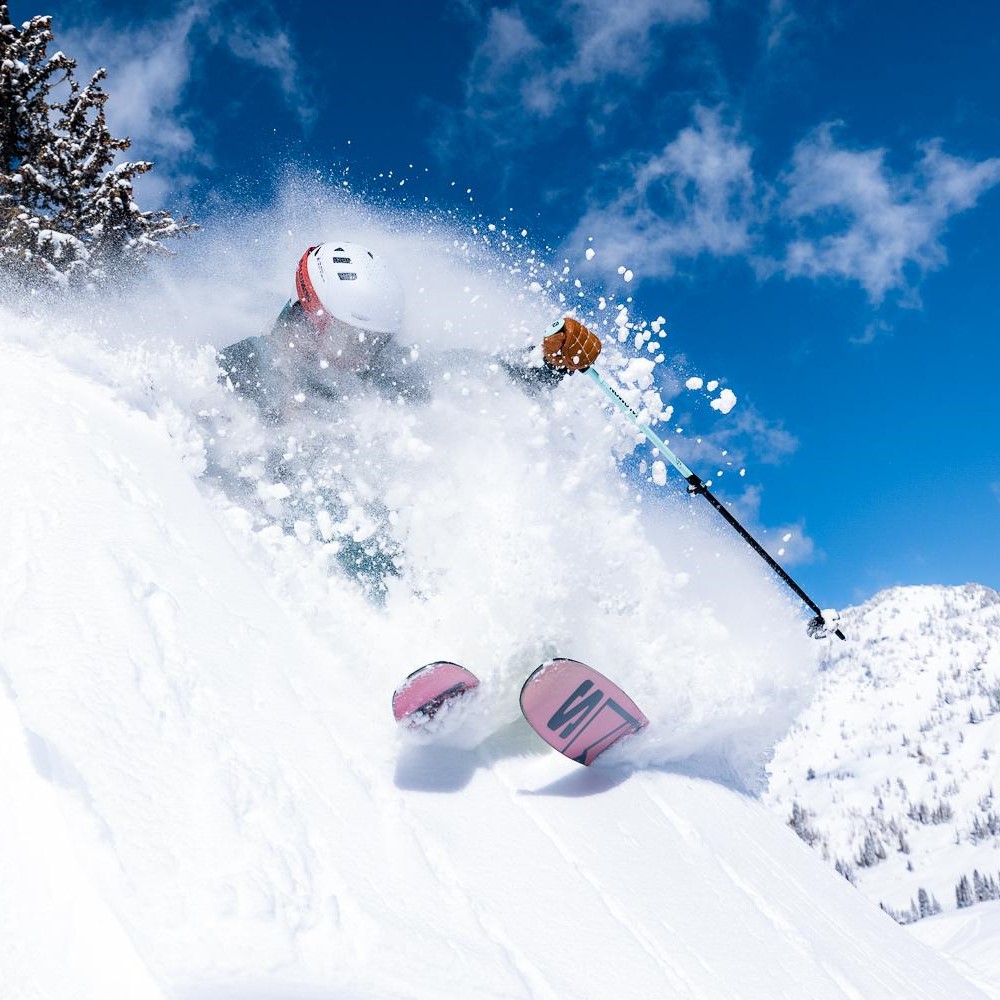 The powder hound skier shredding down the slopes.