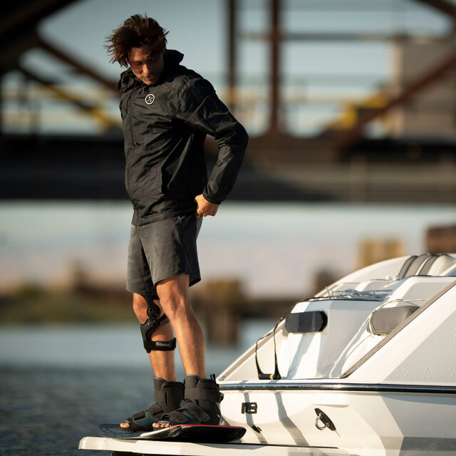 Wakeboarder Josh Twelker trying on a Hyperlite Formula Boot.