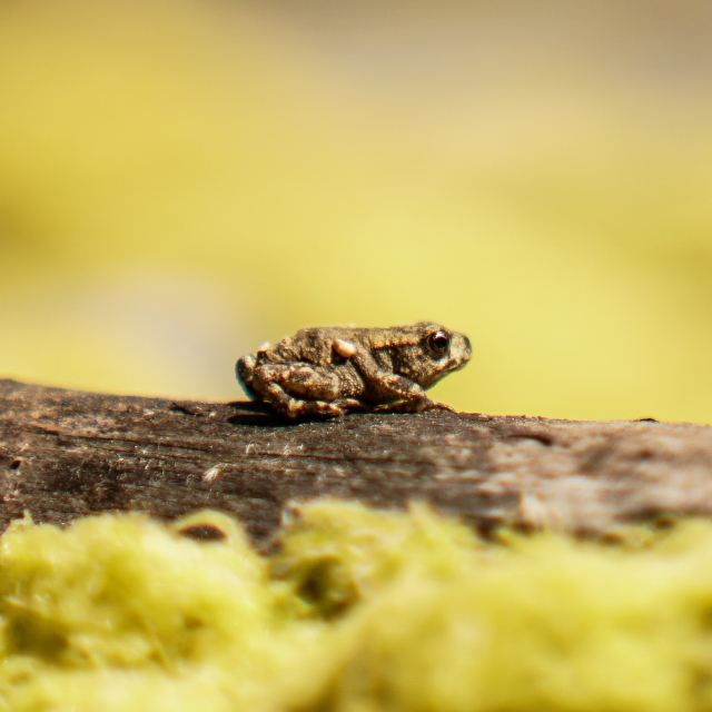 Small toad sitting on a fallen branch.