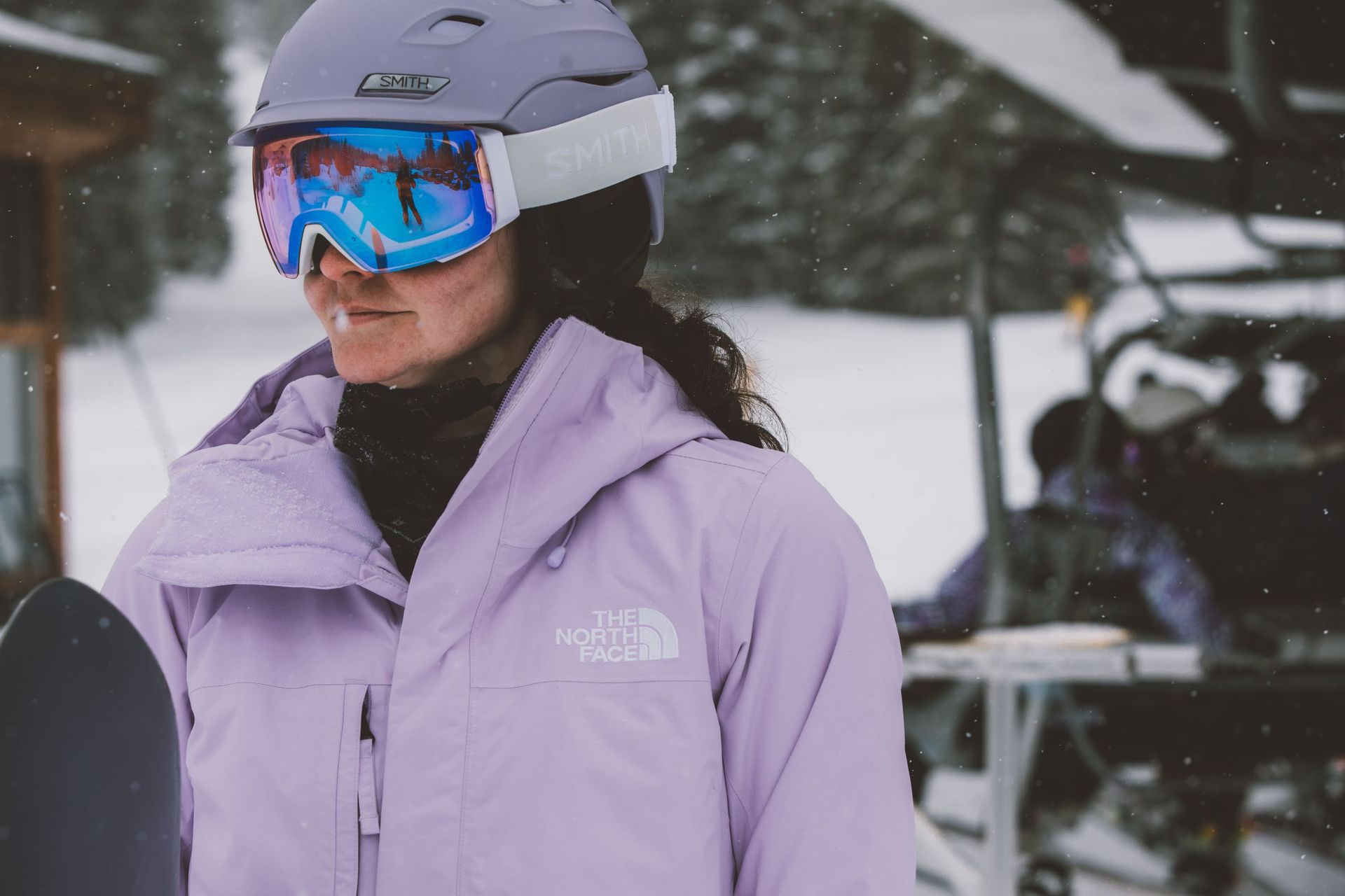 Outdoor Expert rocking a women's snowboard jacket from The North Face.