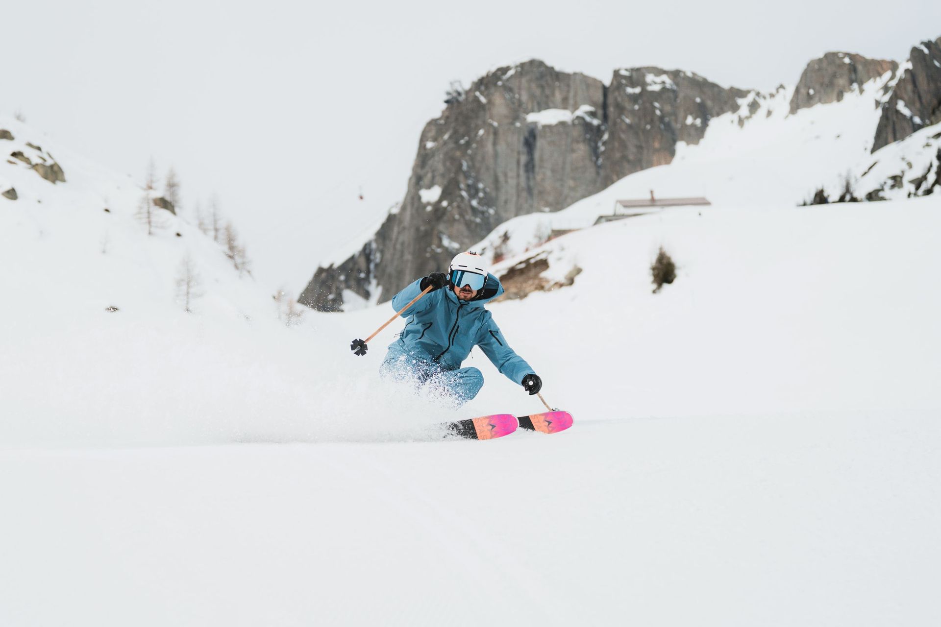 Skier getting fresh tracks on 2026 Dynastar skis.
