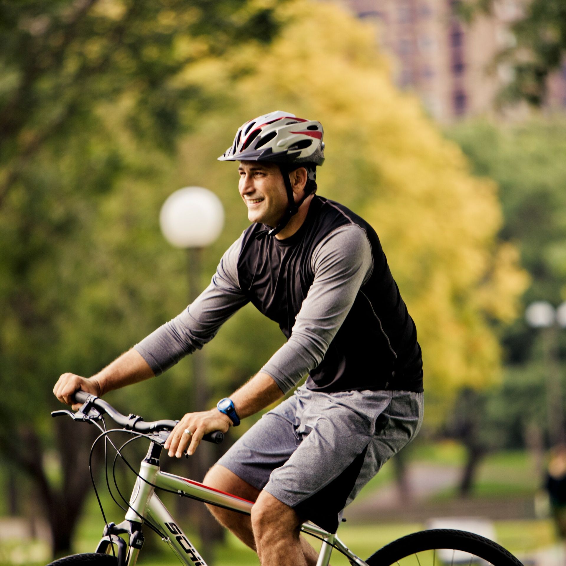 Man enjoying a day of bike path riding.