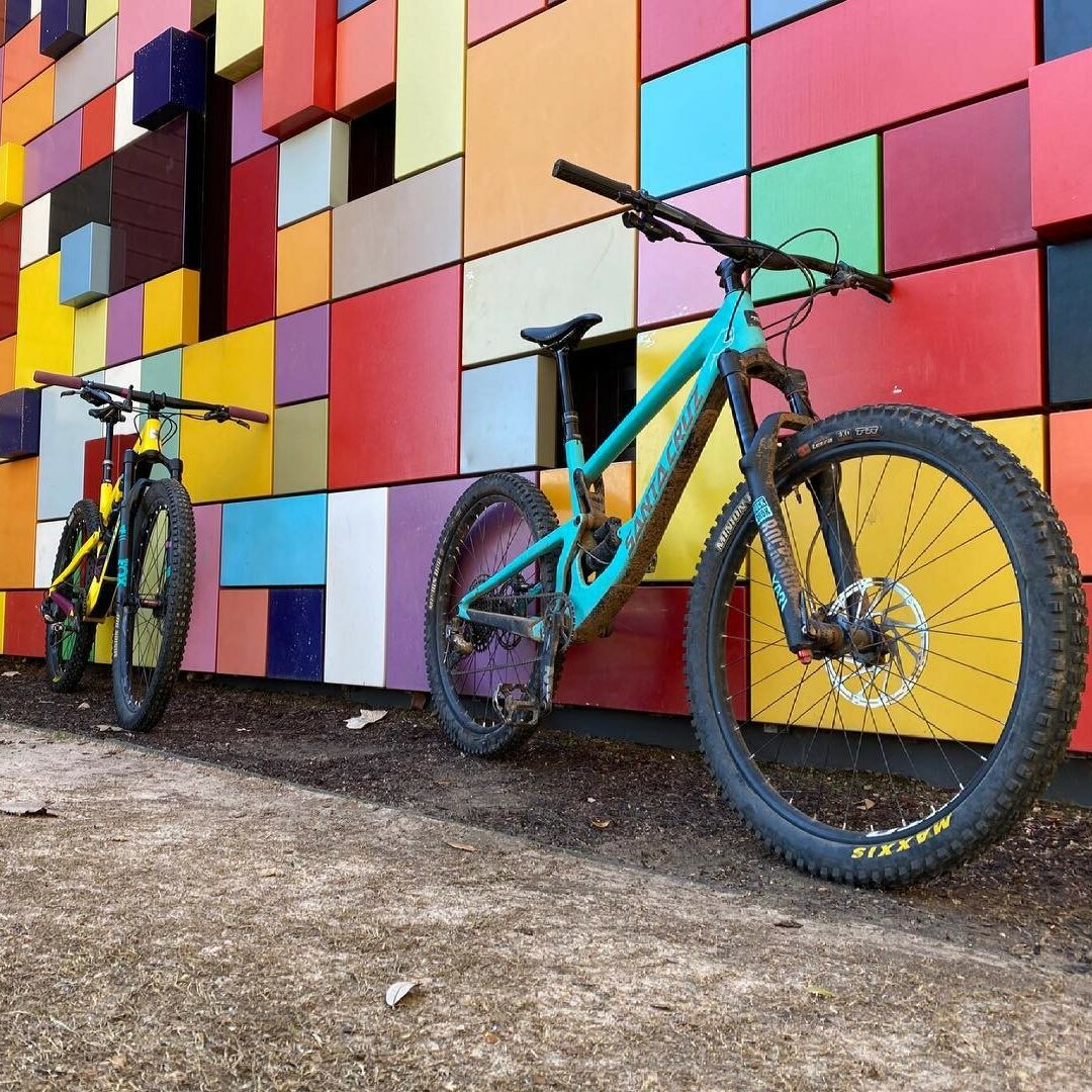 Bicycles against a mural in Downtown Houston.