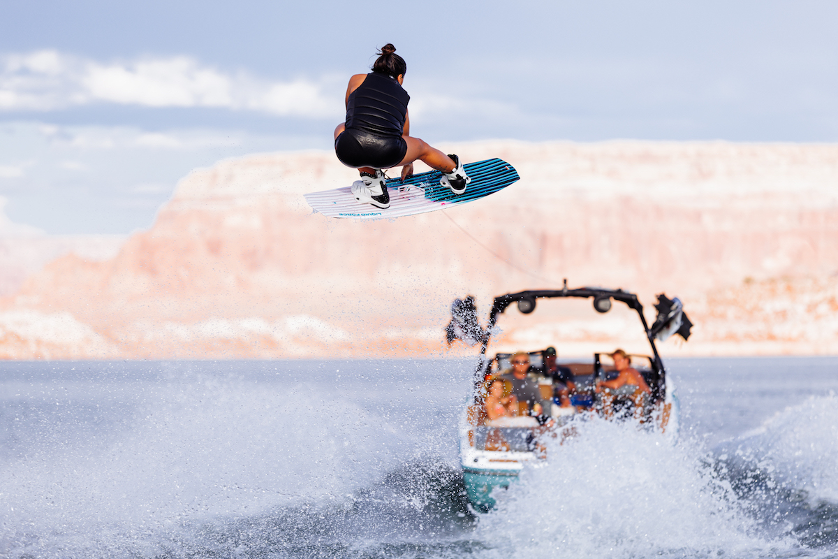 wakeboarding behind boat