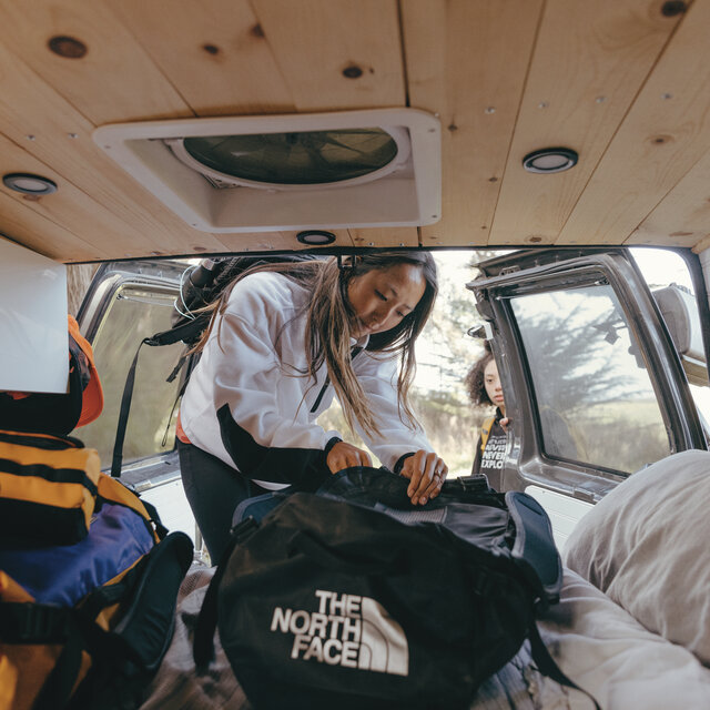 Packing up for a hike with The North Face gear.
