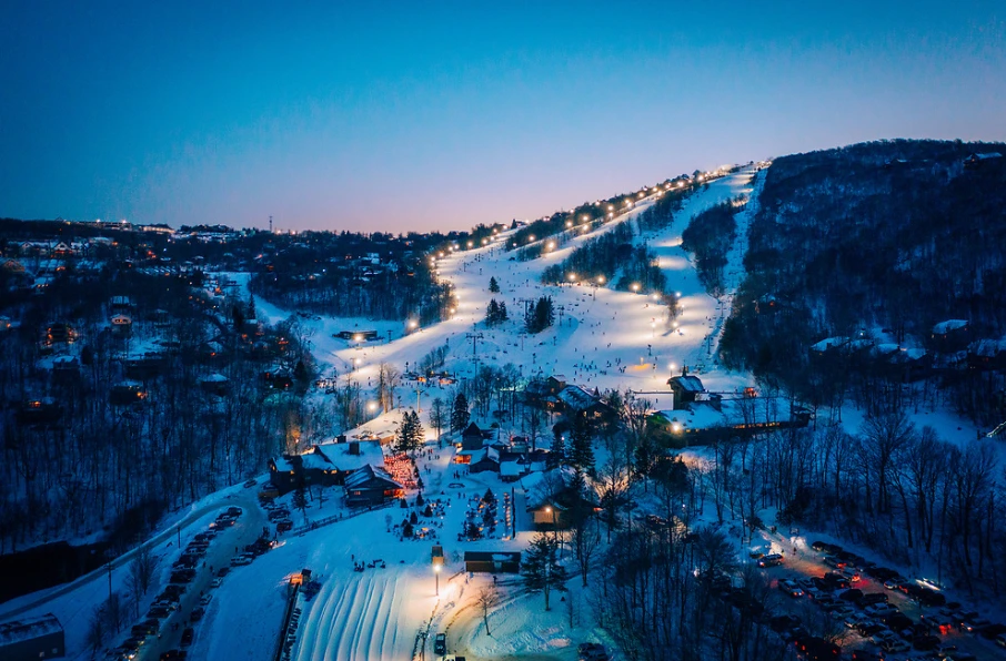 Arial view of Beech Mountain Resort at night