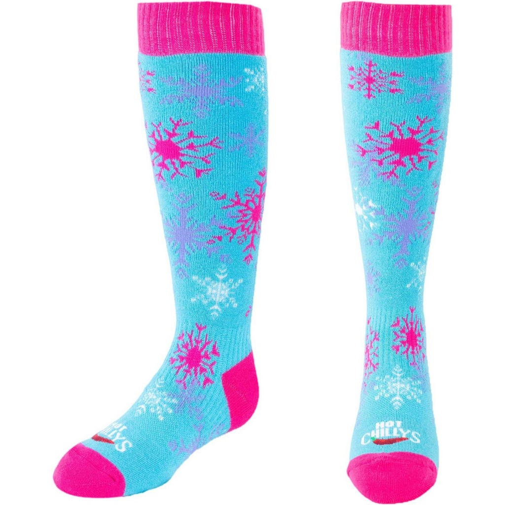 [000134283000000] Hot Chillys Kids Snowflake Mid Volume Ski Socks (S)