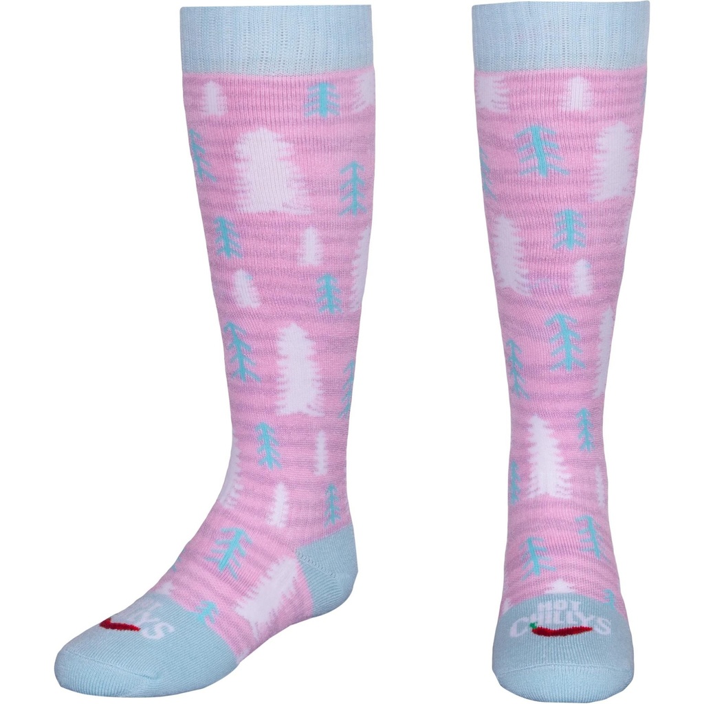 [000134290000000] Hot Chillys Kids' Mid Volume Socks (Petal Pine Tree, S)