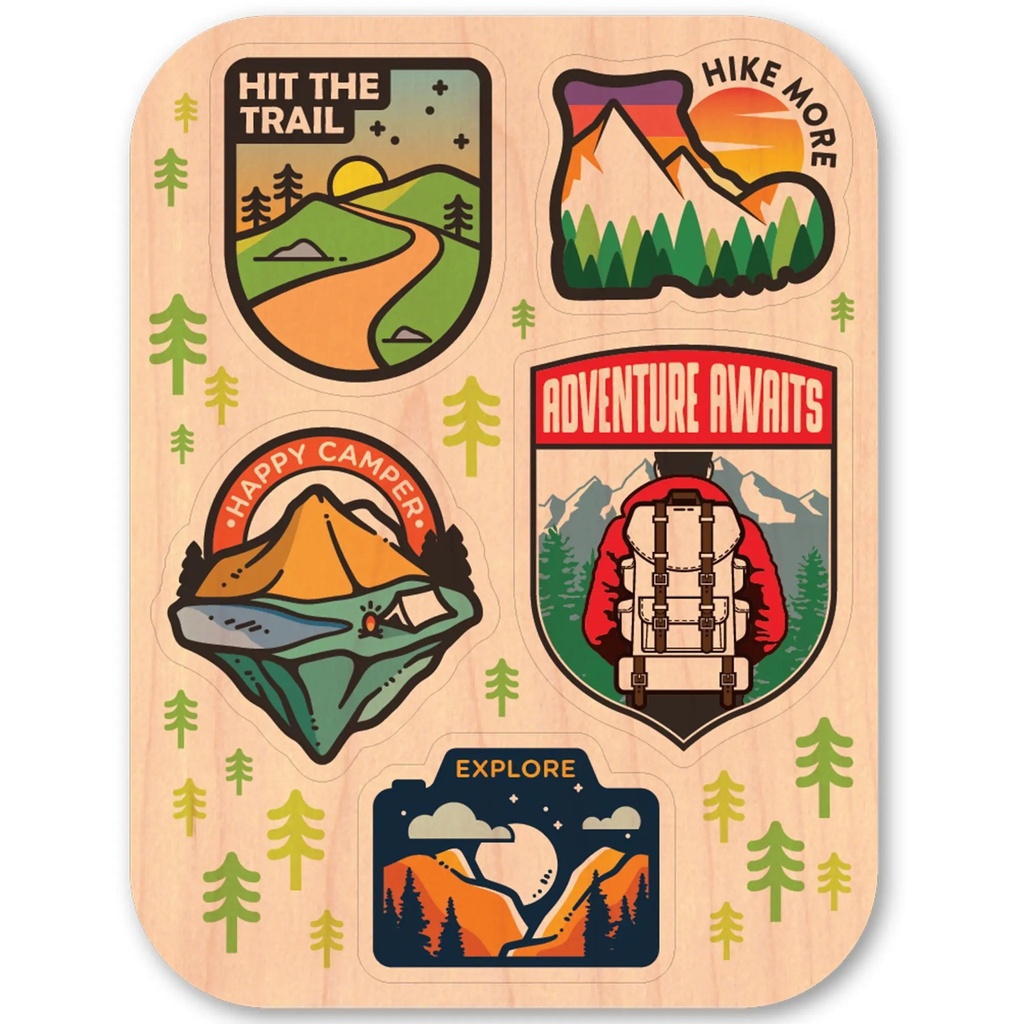 [000221800000000] Dust City Wood Sticker Camping Variety Pack Wood Sticker