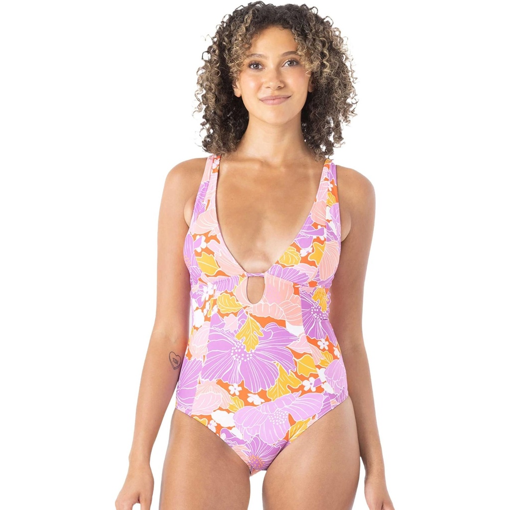 ROXY Women's Bell Bottom Blooms Plunge One Piece Swimsuit