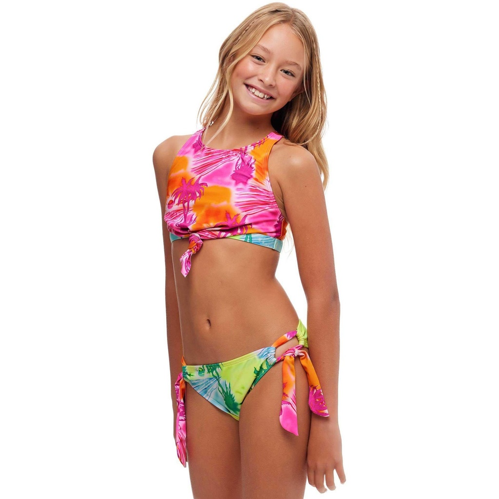 Beach Lingo Girls REM Cup Tie Front High Neck Top and Wide Tie Hipster Bottom Swimwear Set