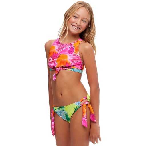 Beach Lingo Girls REM Cup Tie Front High Neck Top and Wide Tie Hipster Bottom Swimwear Set