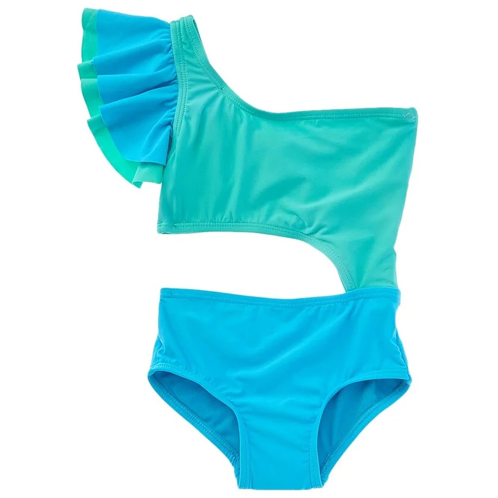 Beach Lingo Little Girls' Sunrise Asymmetircal Cut Out Ruffle One Piece Swimsuit