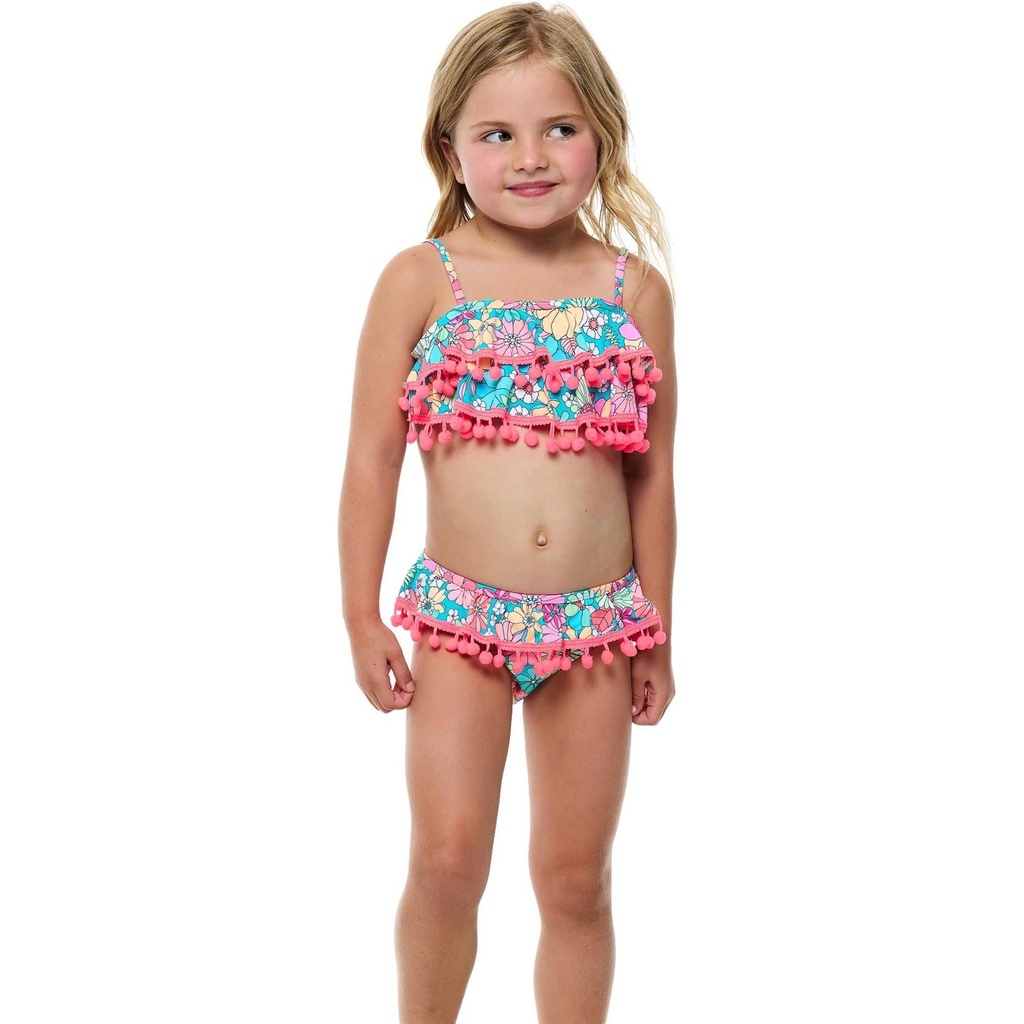 Beach Lingo Little Girls' Kozmic Blues Over the Shoulder Ruffle Bra & High Waist Ruffle Bottoms