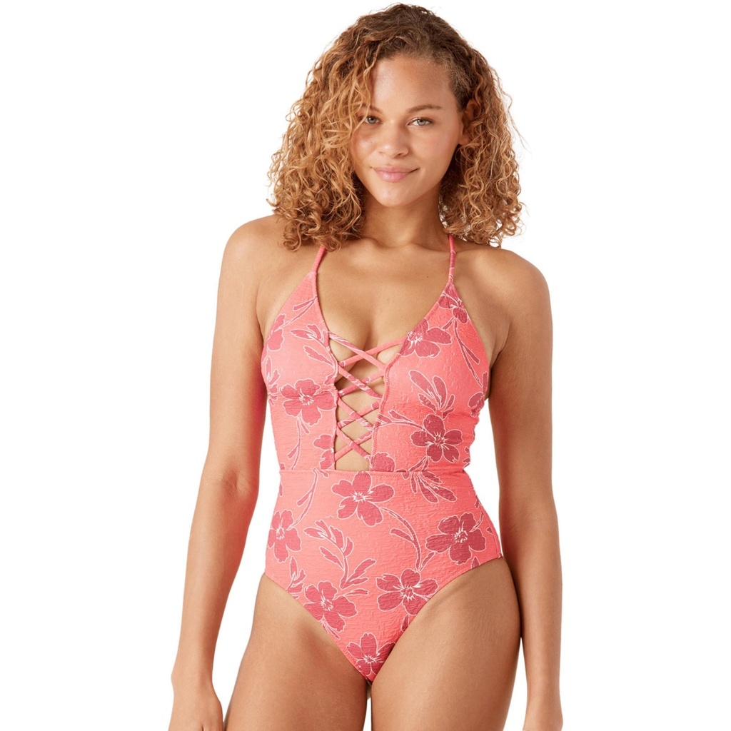 ROXY Women's Garden Twirl Plunge Lattice 1 Piece Swimsuit