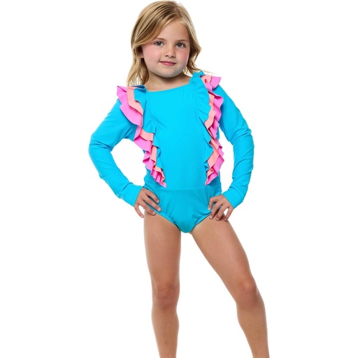 Beach Lingo Little Girls' Sunsets Long Sleeve Ruffle Rash Suit