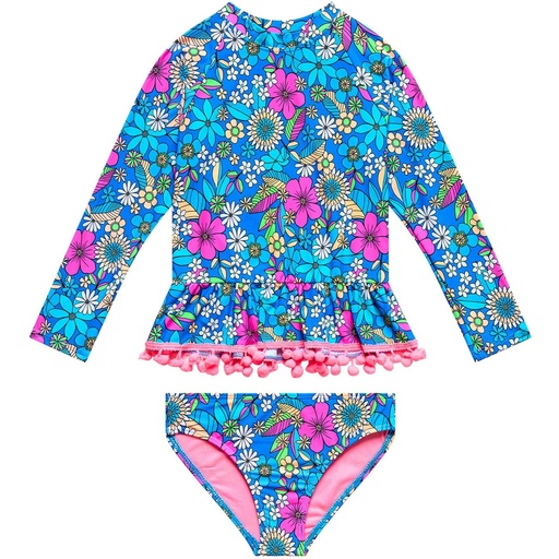 Beach Lingo Little Girls' Electric Ave Two Piece Rashguard Swimsuit