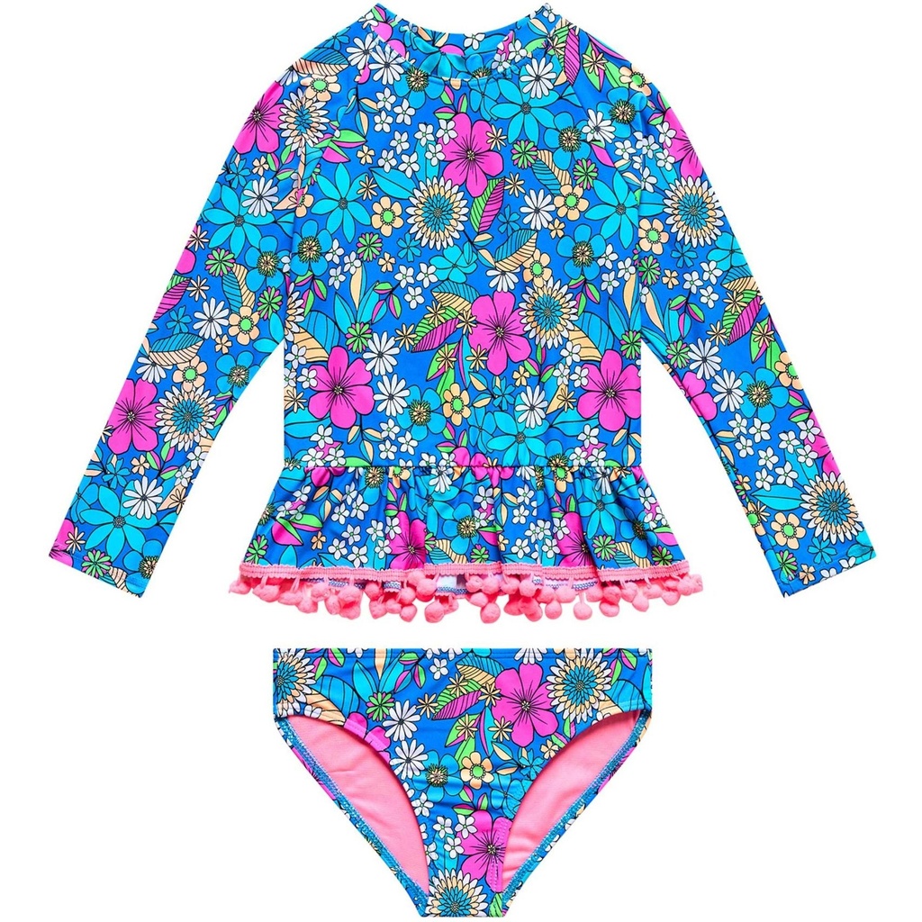 Beach Lingo Little Girls' Electric Ave Two Piece Rashguard Swimsuit
