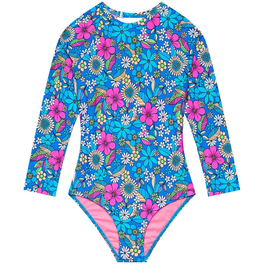 Beach Lingo Girls' Electric Ave One Piece Rashguard Swimsuit