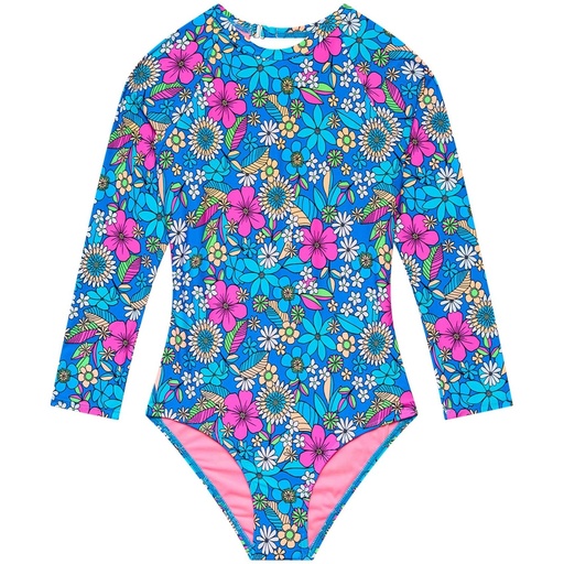 Beach Lingo Girls' Electric Ave One Piece Rashguard Swimsuit