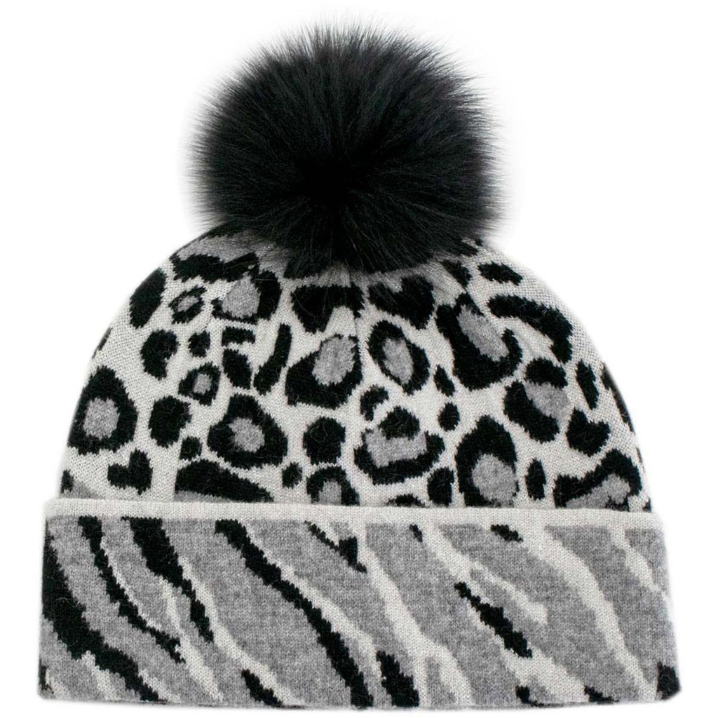 Mitchie's Matchings Women's Animal Print Faux Pom Beanie