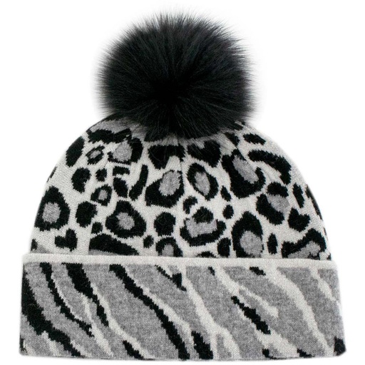 Mitchie's Matchings Women's Animal Print Faux Pom Beanie