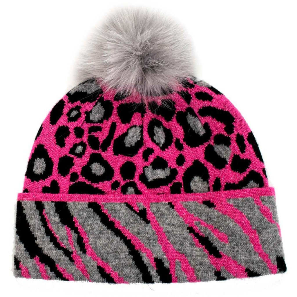 Mitchie's Matchings Women's Animal Print Faux Pom Beanie