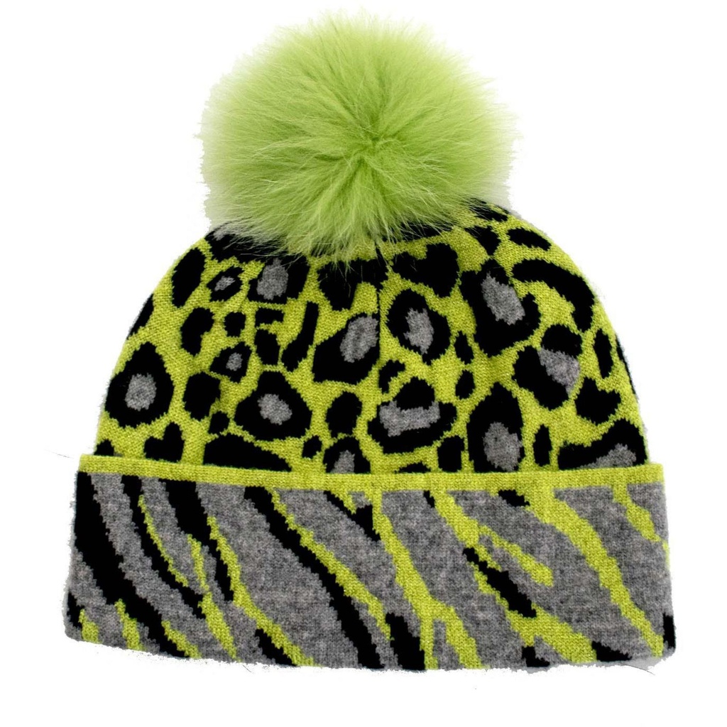 Mitchie's Matchings Women's Animal Print Faux Pom Beanie