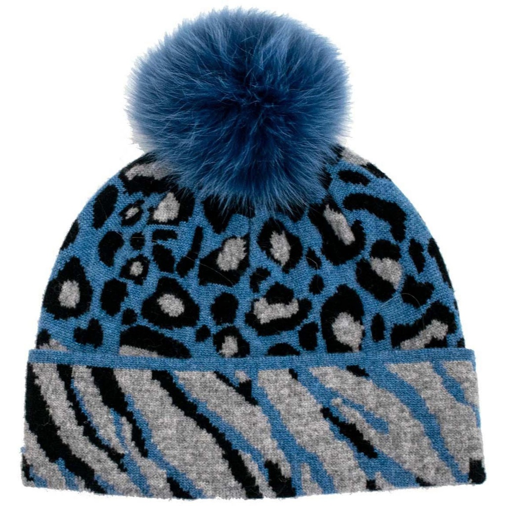 Mitchie's Matchings Women's Animal Print Faux Pom Beanie