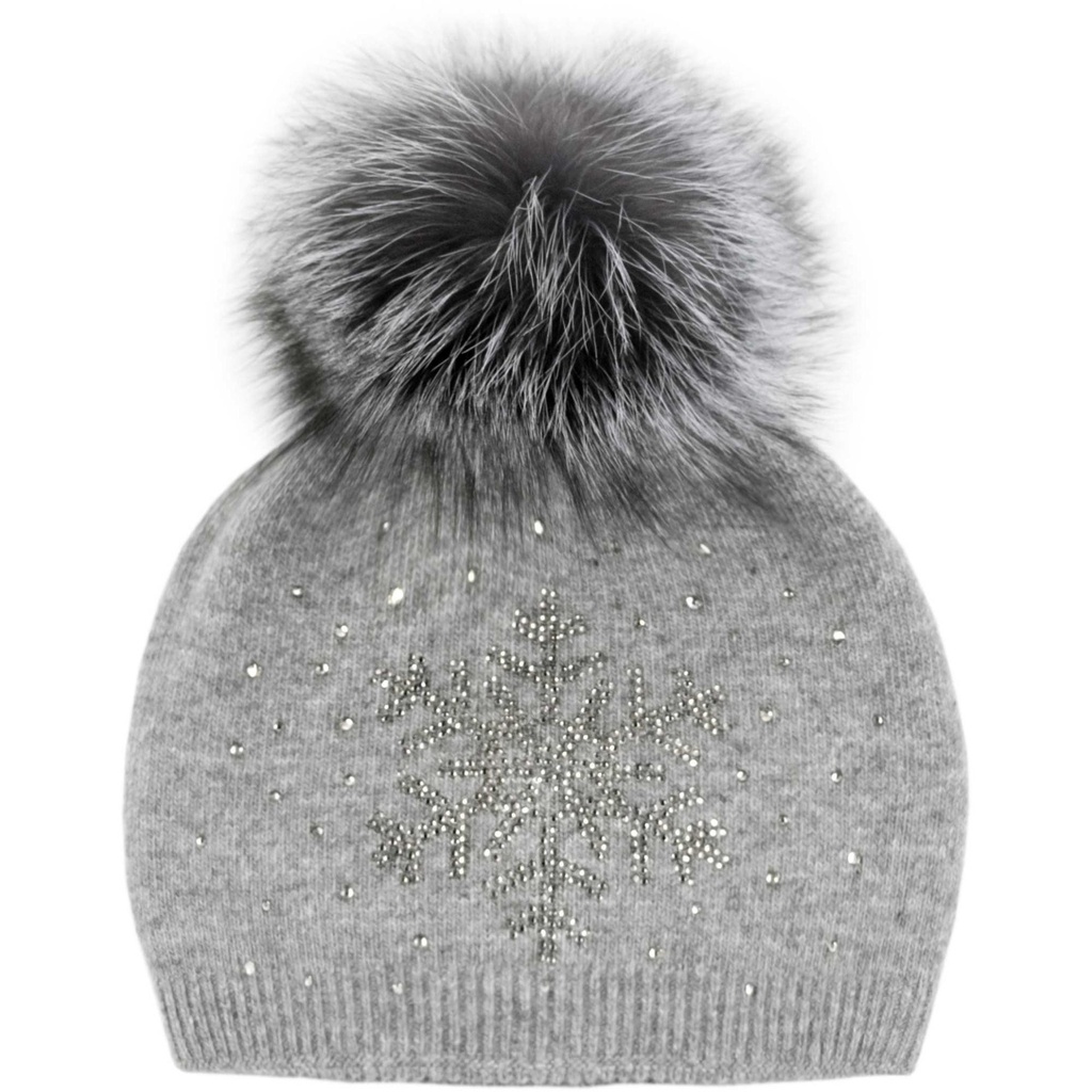 Mitchie's Matchings Women's Crystal Snowflake Knitted Fox Pom Beanie