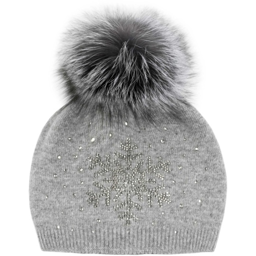 Mitchie's Matchings Women's Crystal Snowflake Knitted Fox Pom Beanie