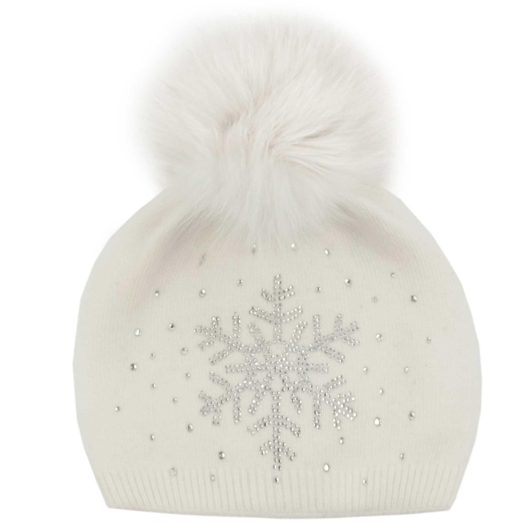 Mitchie's Matchings Women's Crystal Snowflake Knitted Fox Pom Beanie