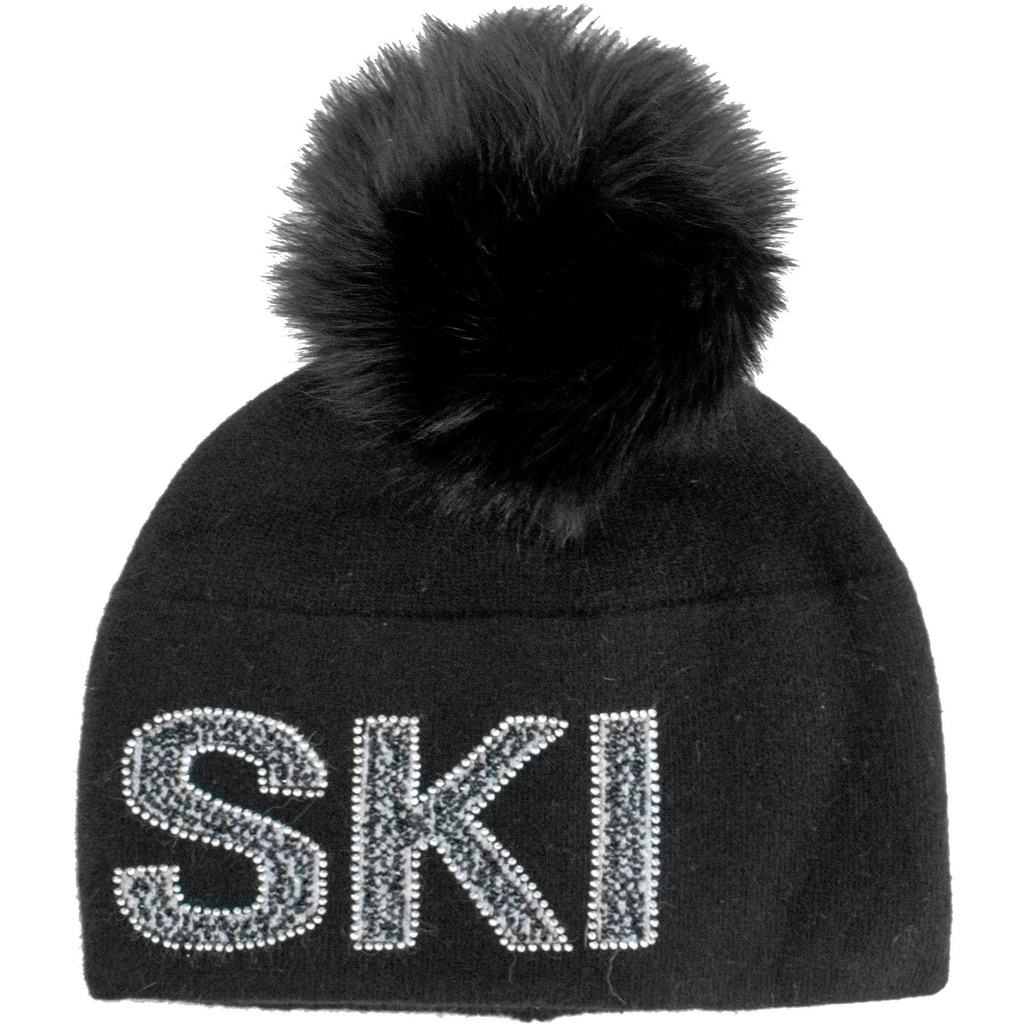Mitchie's Matchings Women's Crystal Ski Knitted Fox Fur Pom Beanie