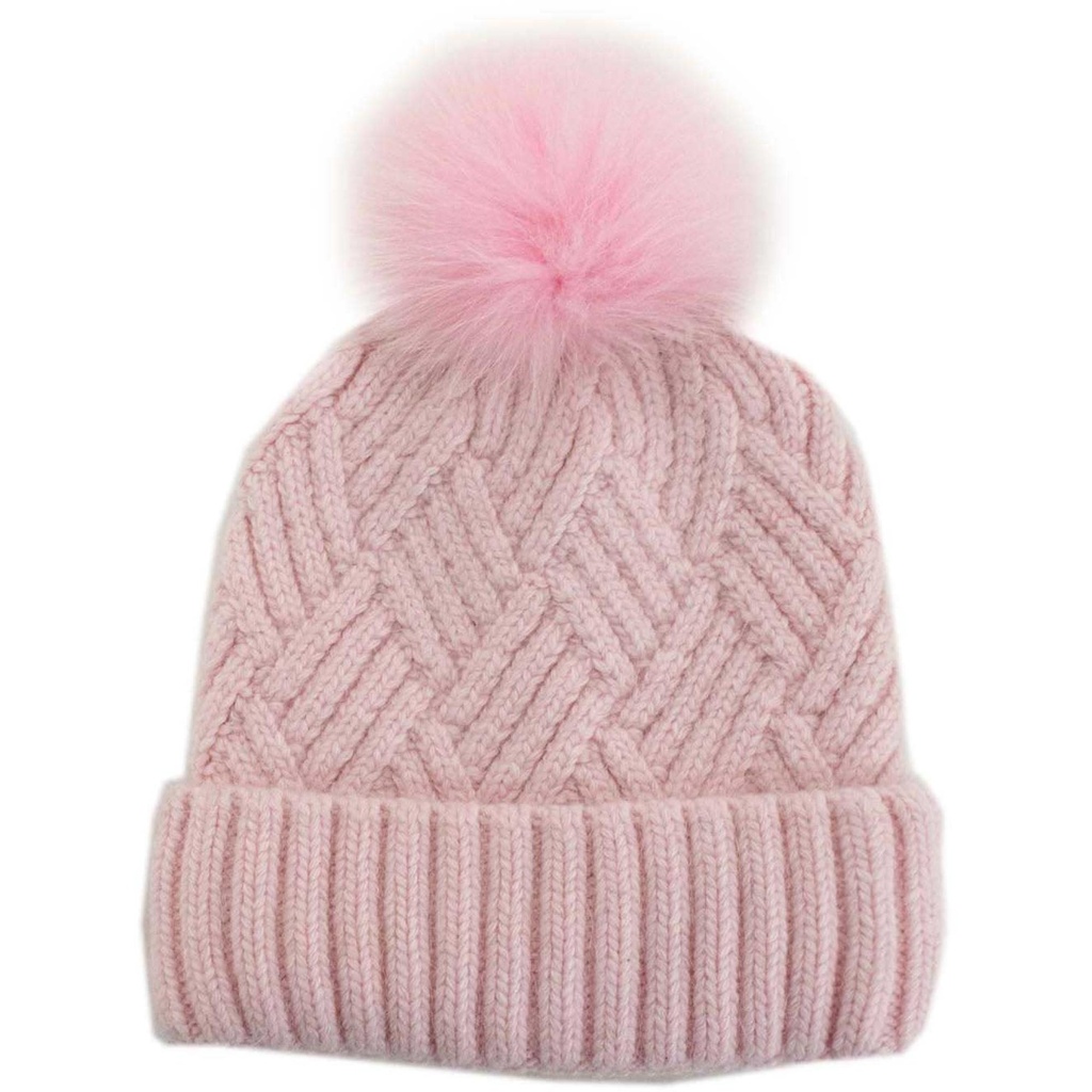 Mitchie's Matchings Women's Knitted Fox Fur Pom Beanie
