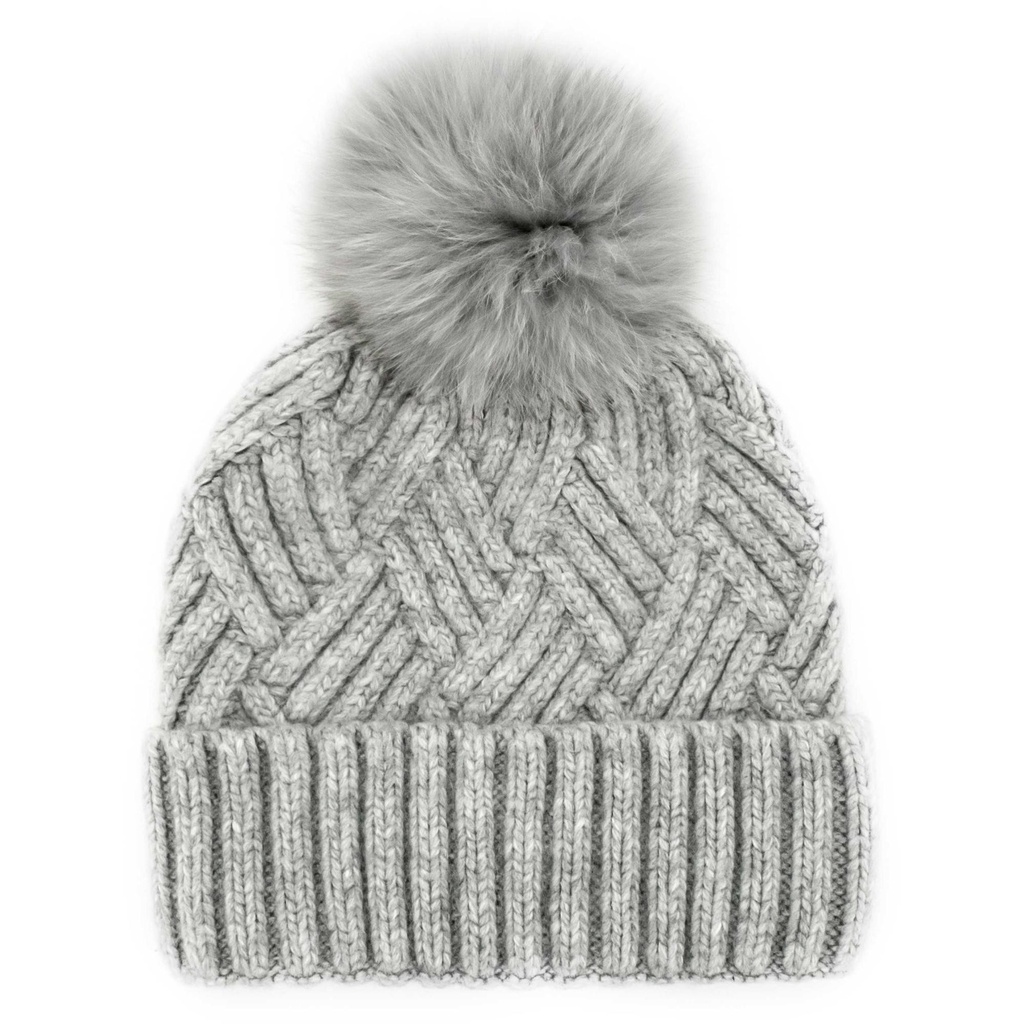 Mitchie's Matchings Women's Knitted Fox Fur Pom Beanie