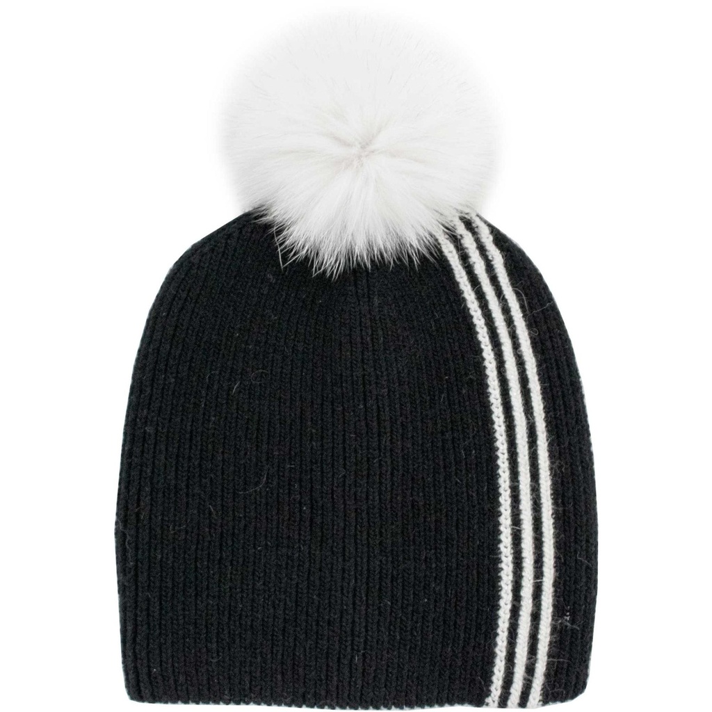 Mitchie's Matchings Women's Racer Stripe Fox Fur Pom Beanie