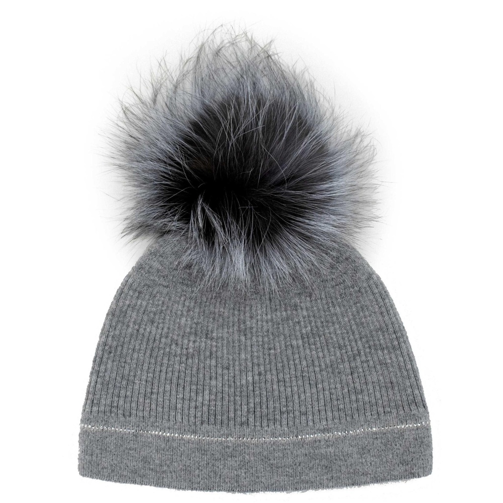 Mitchie's Matchings Women's Crystal Line Fox Fur Pom Beanie
