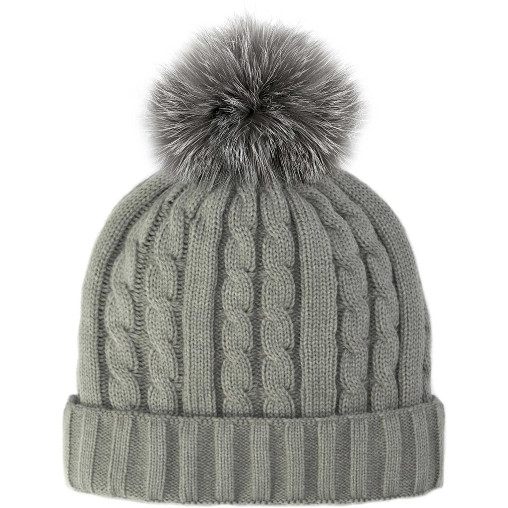Mitchie's Matchings Women's Cable Knit Fleeced Line Fur Pom Beanie