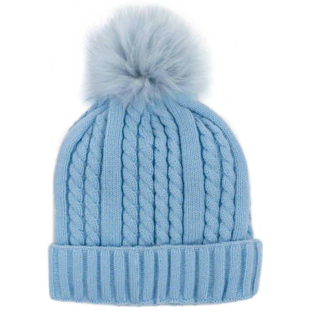 Mitchie's Matchings Women's Cable Knit Fleeced Line Fur Pom Beanie