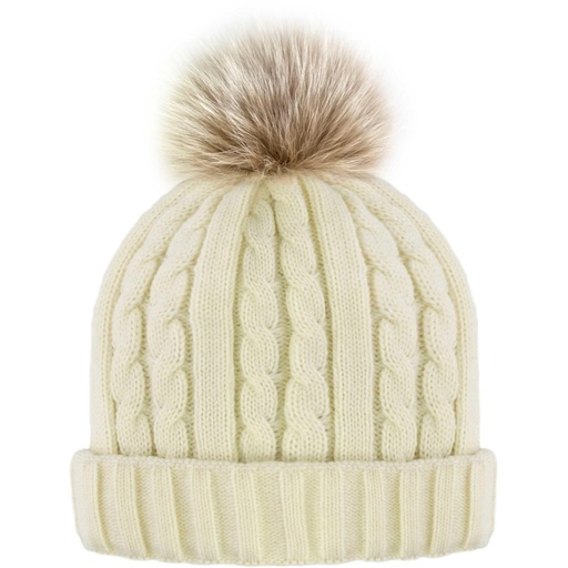 Mitchie's Matchings Women's Cable Knit Fleeced Line Fur Pom Beanie