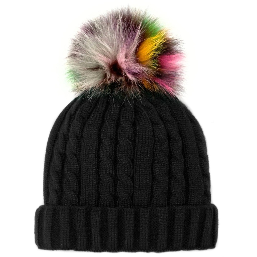 Mitchie's Matchings Women's Cable Knit Fleeced Line Fur Pom Beanie