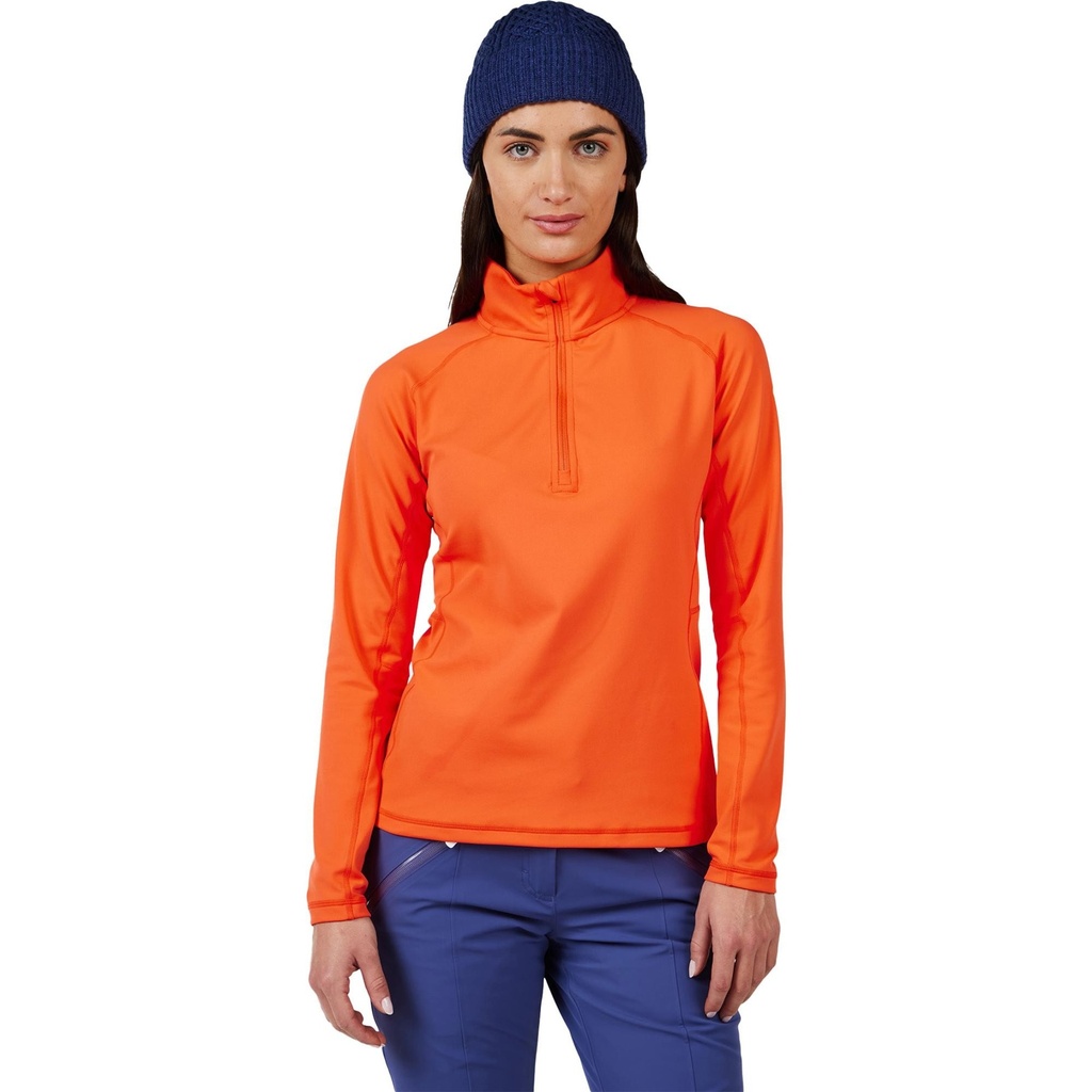 [000162319000000] Rossignol Women's Mid-Layer Stretch Half Zip Fleece (Orange Flame, XS)
