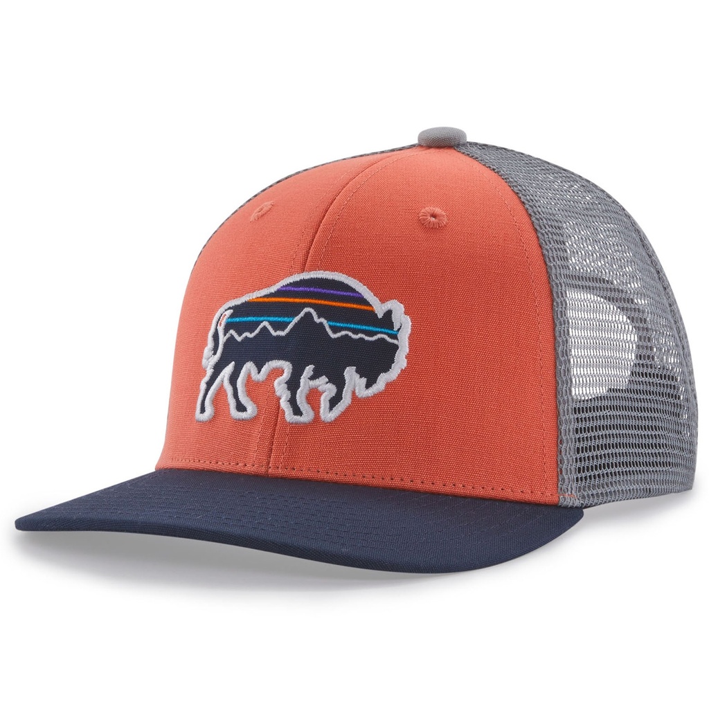 [000201285000000] Patagonia Kids Trucker Hat (Back for Good Bison/Coho Coral)