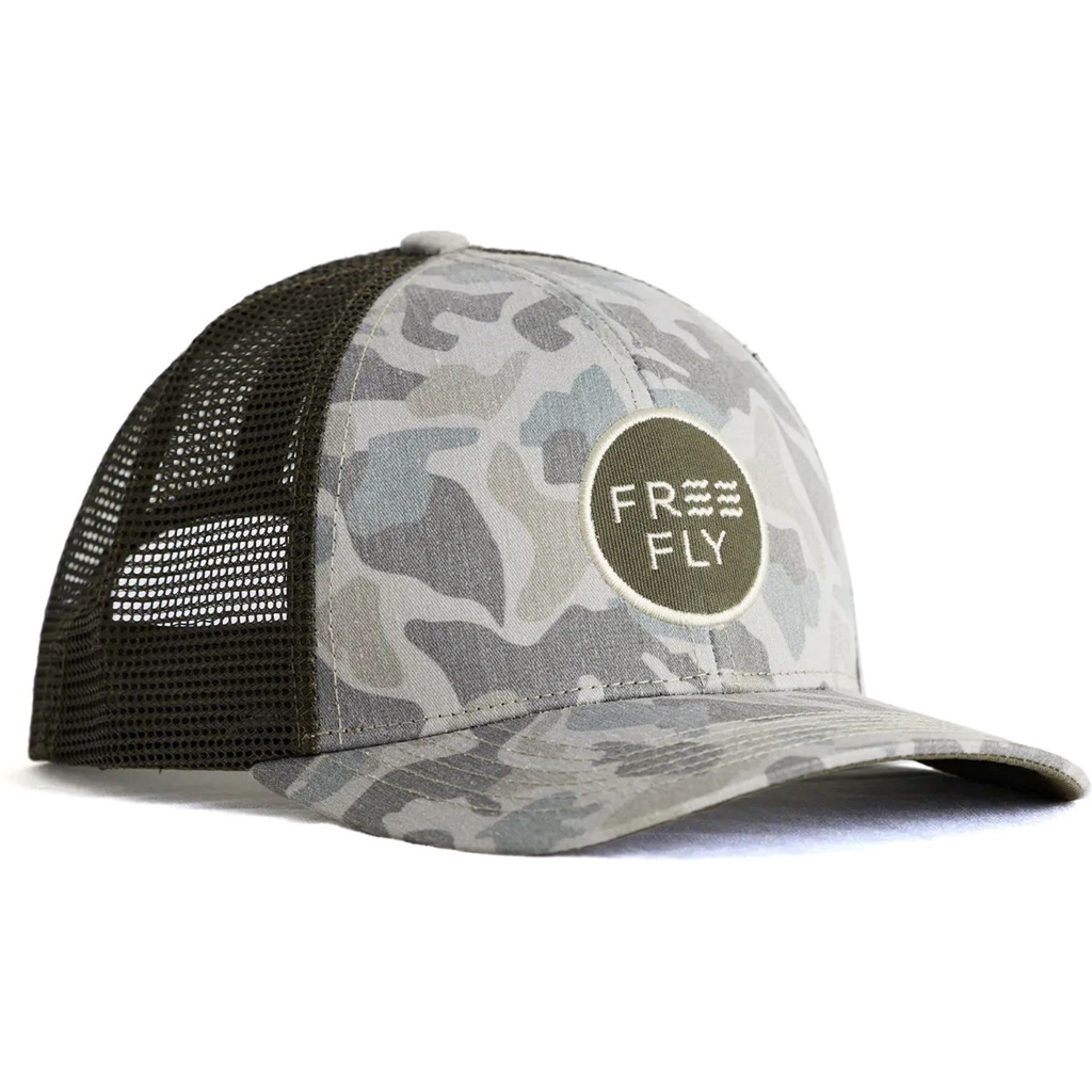 [000201941000000] Free Fly Men's Camo Trucker Hat (Barrier Island Camo, M)