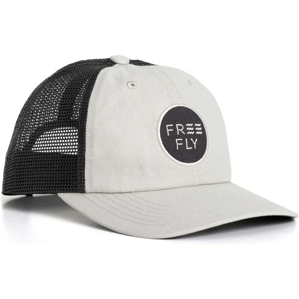 [000201943000000] Free Fly Men's Low Pro Badge Trucker Hat (Harbor Grey)