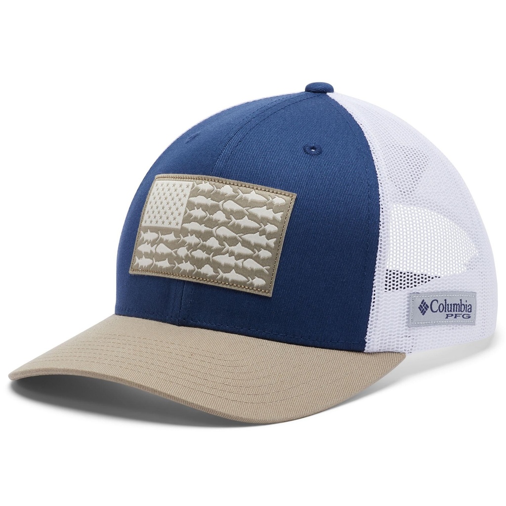 [000202547000000] Columbia Men's PFG Fish Flag Mesh Snapback Hat (Carbon/Tusk)