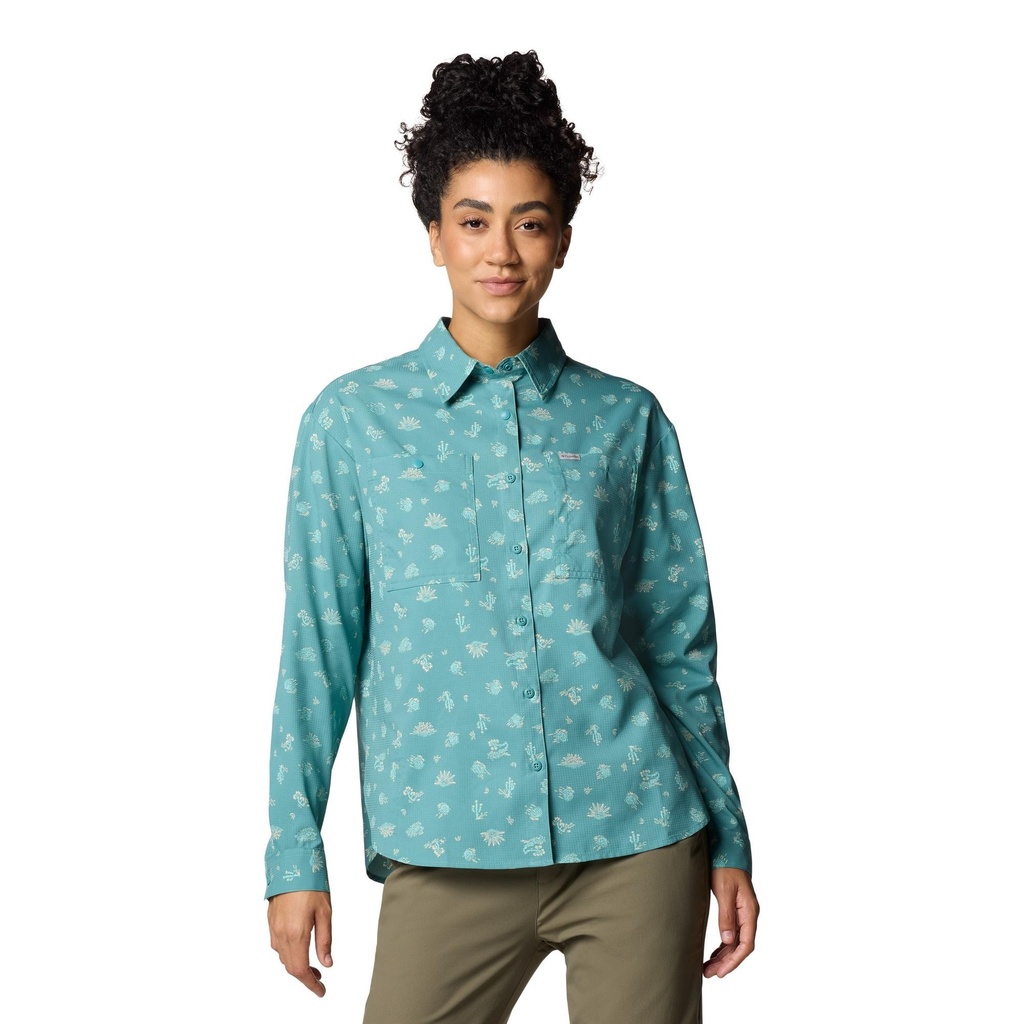 [000202910000000] Columbia Women's Silver Ridge Utility Patterned Long Sleeve Shirt (Teal Deserted, S)