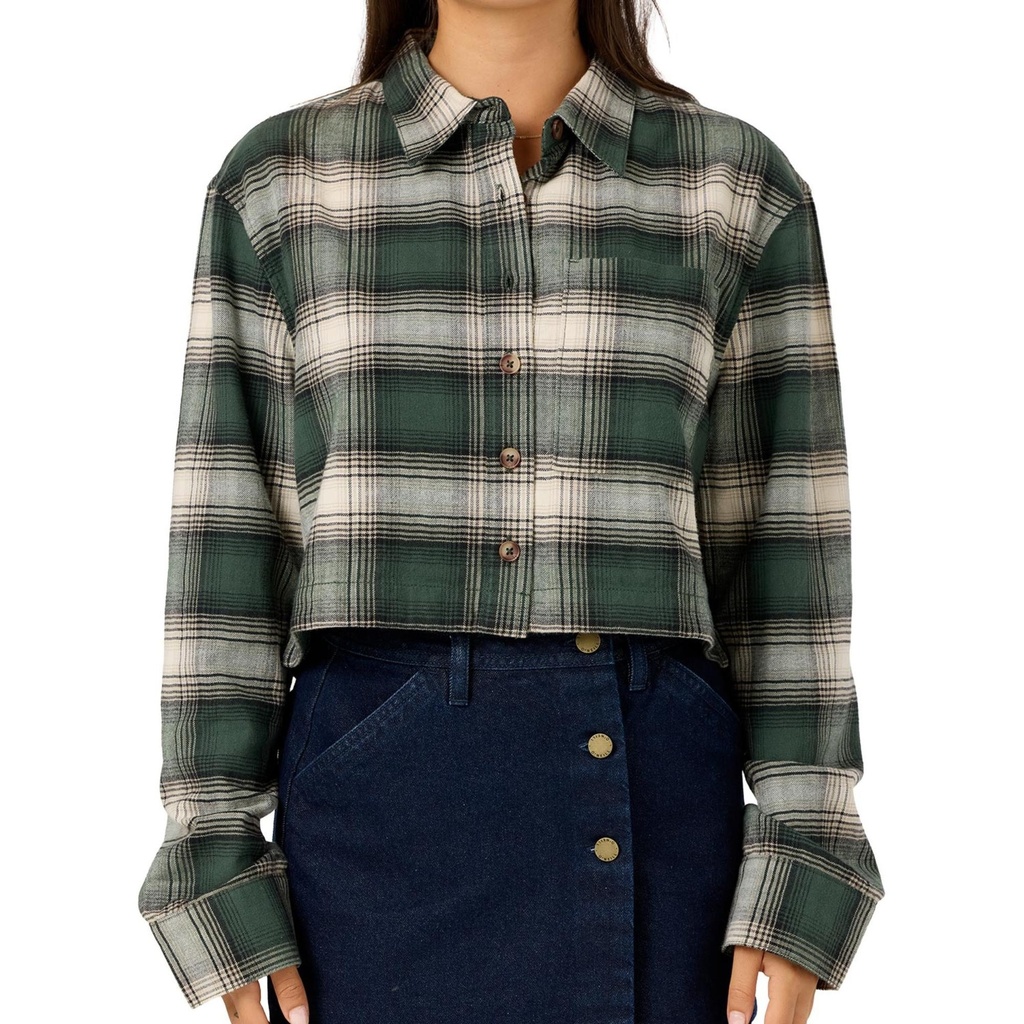 O'Neill Women's Pippa Flannel Crop Long Sleeve Button Down Shirt