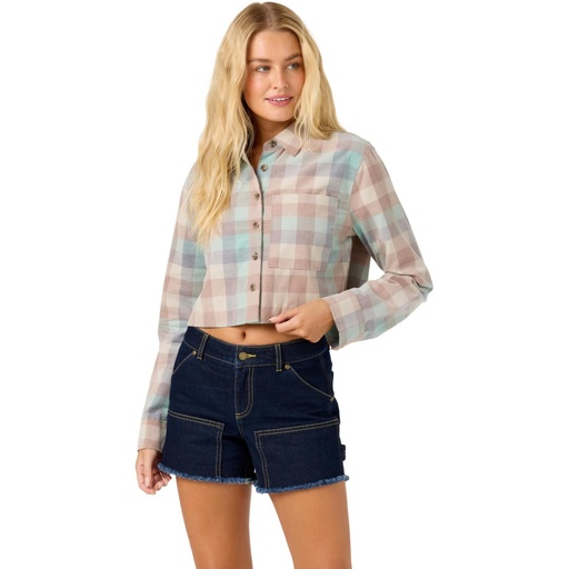 O'Neill Women's OG Pippa Cord Long Sleeve Button Down Crop Shirt