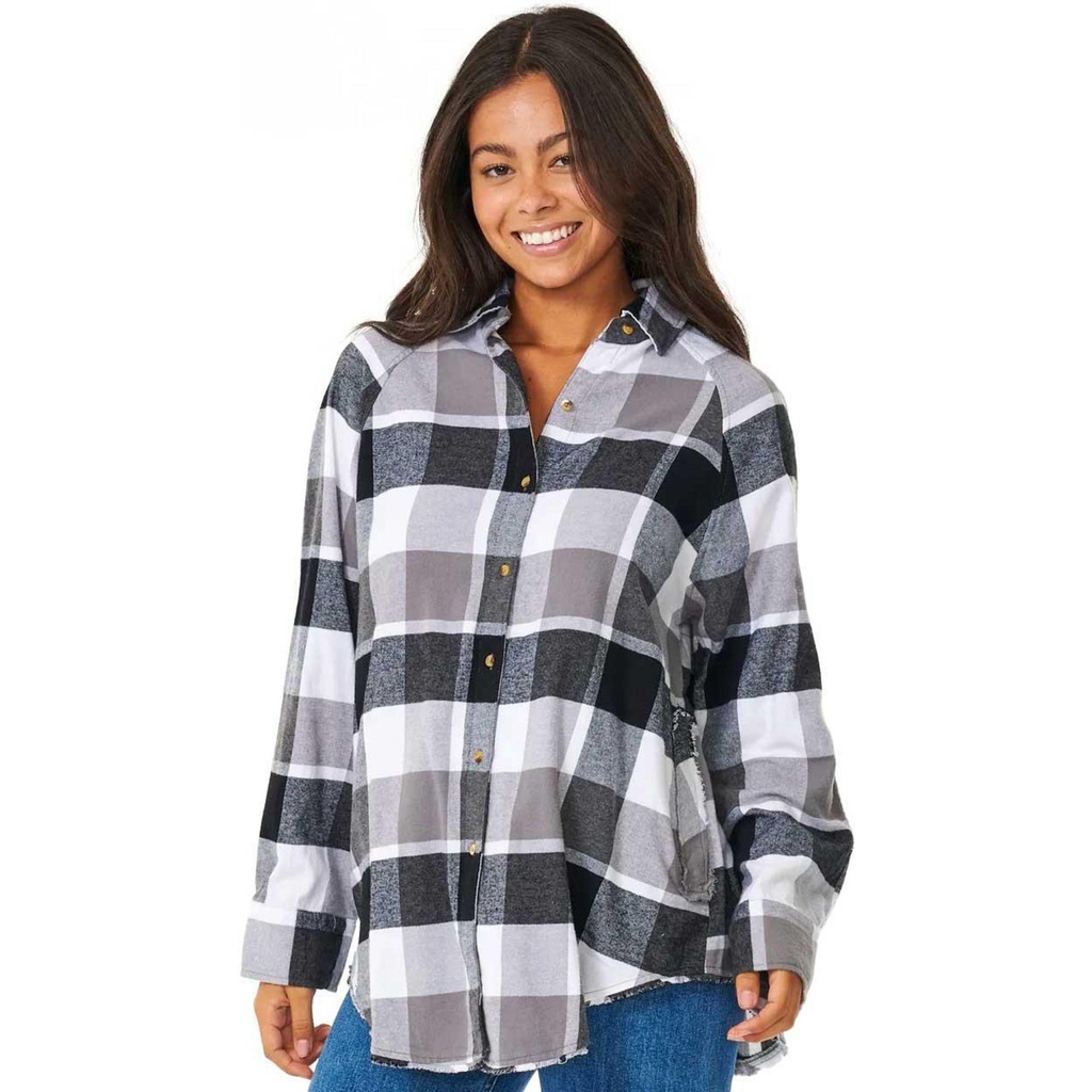 [000202973000000] Rip Curl Women's Pacific Dreams Cotton Flannel Shirt (Charcoal, S)